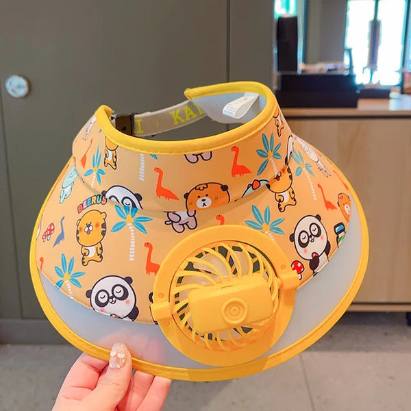 Stay Cool and Stylish with our Animal-Themed Summer Sun Visor Cap: Adjustable Strap and Built-in Fan - Kidspark
